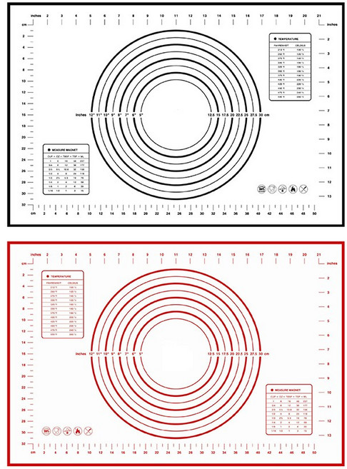 鉑金矽膠刻度大尺寸烘焙墊 - 揉麵墊/桿麵墊 適用於蛋糕、麵粉、糖、餅乾製作, 1個
