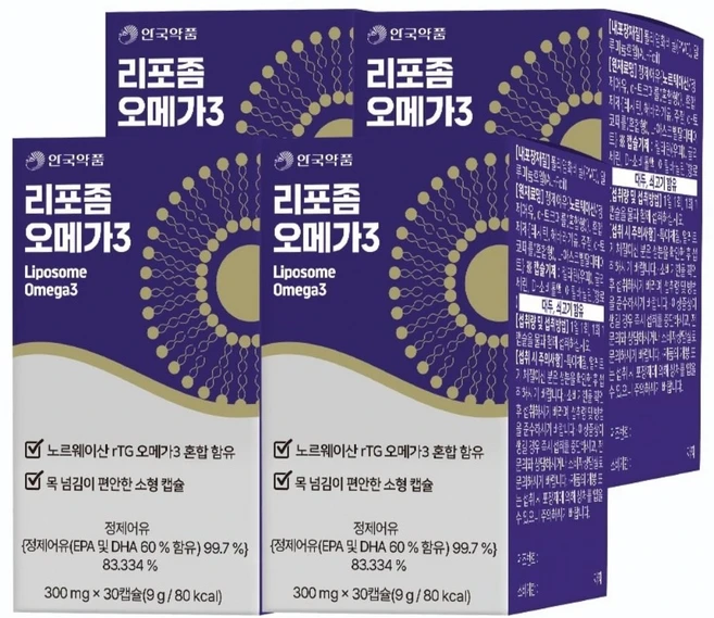 안국약품 리포좀 오메가 3 9g, 30정, 4개 - 쿠팡