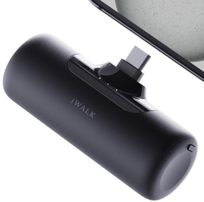 아이워크 iWALK 도킹형 미니 보조배터리 고속충전 일체형 4500mAh 아이폰 C타입 휴대용 잔량표시, 블랙