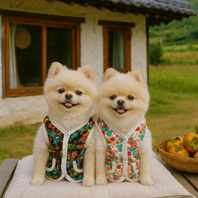 잇츠K 애견 꽃무늬 보온조끼 할머니 감성 겨울 플라워 강아지 조끼 따뜻한 양털 안감 베스트, 1개, 아이보리