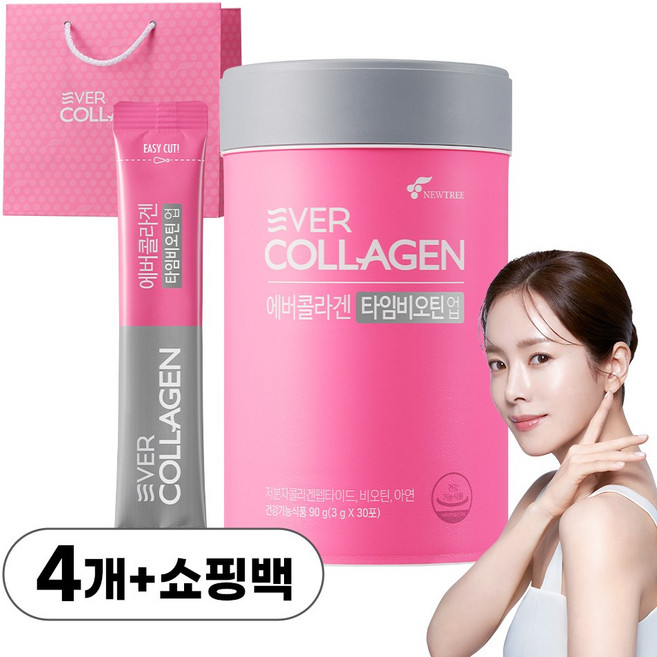 에버콜라겐 콜라겐 선물 세트 타임비오틴 업 (본품+고급쇼핑백), 4박스, 30포