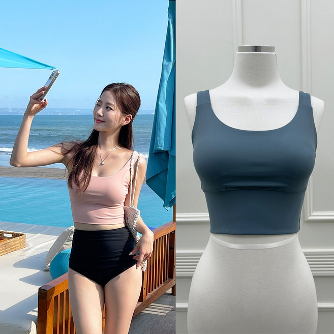 [M-XL]워터스포츠 수영복 브라탑 래쉬가드이너브라탑 44-66사이즈 비키니브라탑 요가 비치웨어 애슬레져, L (상의), 블루