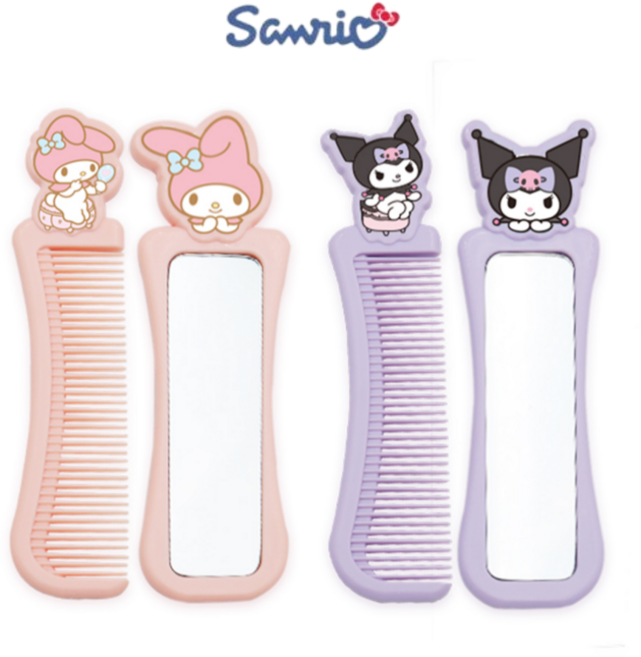 산리오 가방에 쏙 휴대용 빗거울 세트, 2개, 마이멜로디 1 + 쿠로미 1