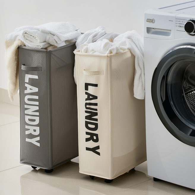 밀로뉴 바퀴달린 슬림 틈새형 대용량 빨래바구니, 화이트