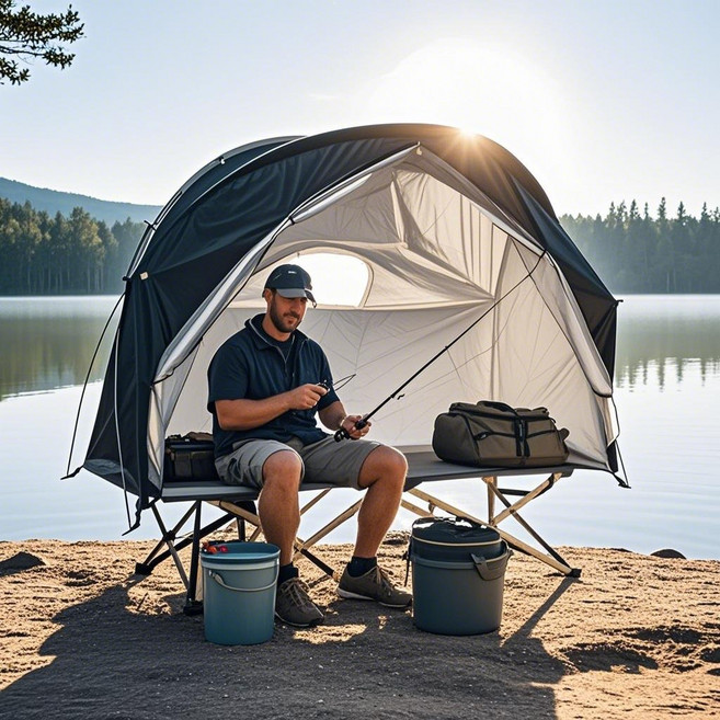 1인용 야전침대텐트 캠핑 텐트 세트 방수 피크닉 낚시용 편안한 캠핑 장비, 블랙