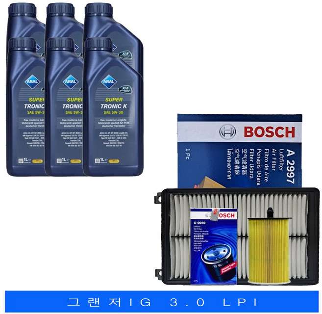 그랜저IG 3.0 LPI 아랄 수퍼트로닉 K 5W30 6L 엔진오일 필터 세트 0050-2997, 1개