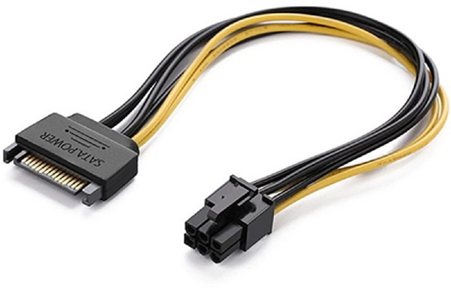 그래픽카드 PC 튜닝 변환 사타 15P PCI 6P 전원 젠더 파워 케이블, 1개, 20cm