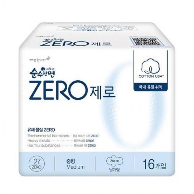 깨끗한나라/순수한면ZERO(중 형/16P), 1개, 16개입