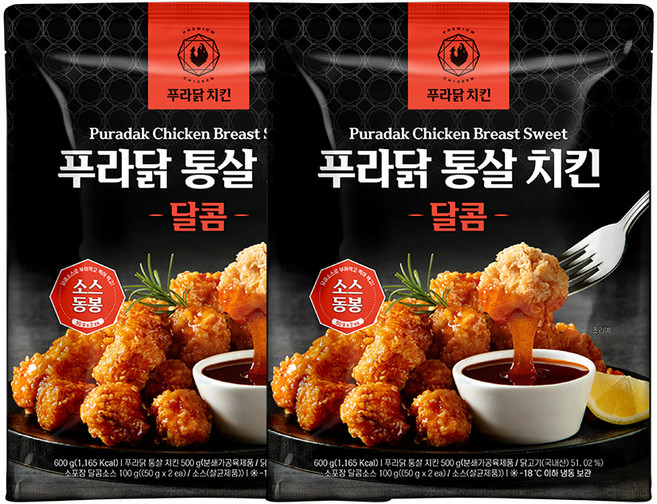 [무료배송/당일출고] 푸라닭 통살치킨 달콤양념, 2개, 600g