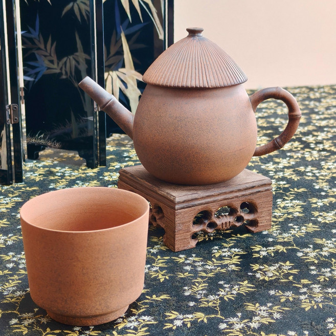 原礦柴燒老岩泥俠客茶壺 大容量球孔過濾陶瓷功夫茶具, 1個, 280ml, 俠客壺加杯