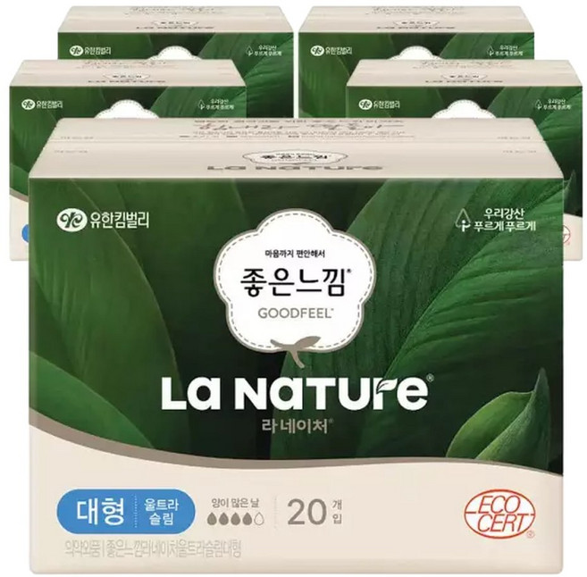 라네이처 시그니처 울트라 중형 생리대 날개형, 대형, 20개입, 5개