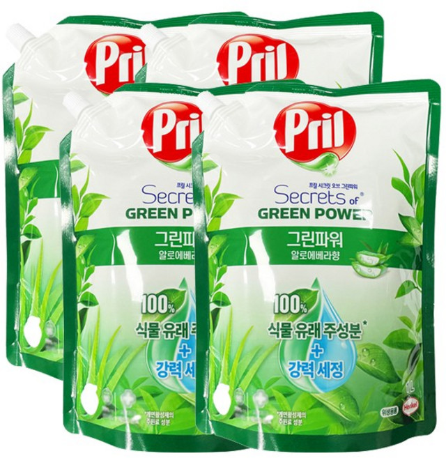 프릴 그린파워 알로에 베라 주방세제, 4개, 1L