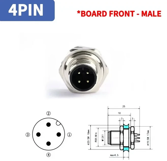 센서 커넥터 패널 후면 마운트 방수 플랜지 소켓 스레드 커플링 A M12 4 핀 5 8 개, 02 4P BQ male
