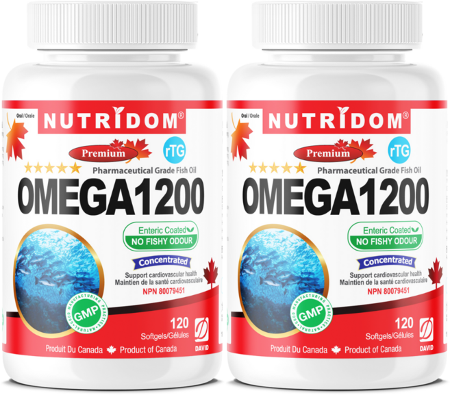 뉴트리돔 캐나다 프리미엄 알티지 오메가 3 1200mg IFOS인증 rTG Omega 1200 120소프트젤, 2개, 120정