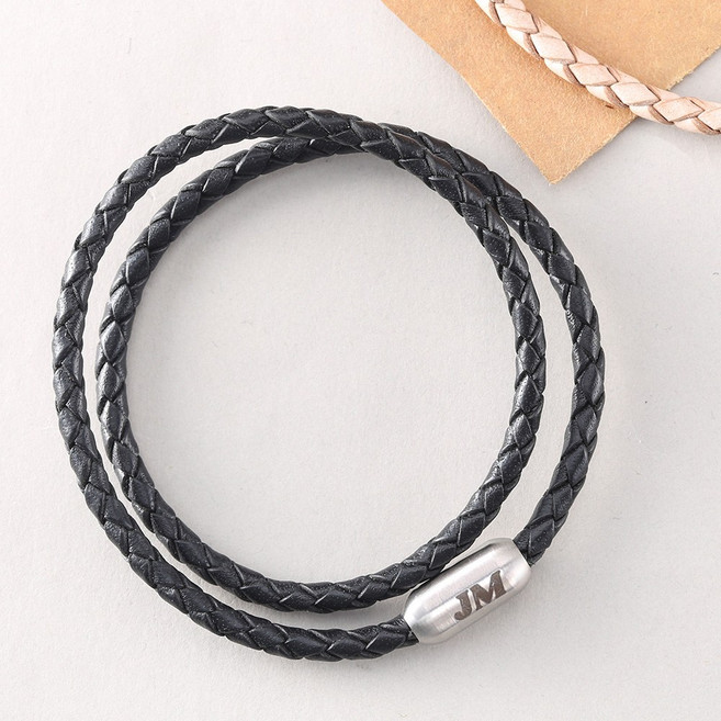 [이니셜 각인/선물포장] 빈티지 천연 소가죽팔찌 블랙/브라운/그레이/베이지 (커플 추천/당일출고/남자팔찌 추천)