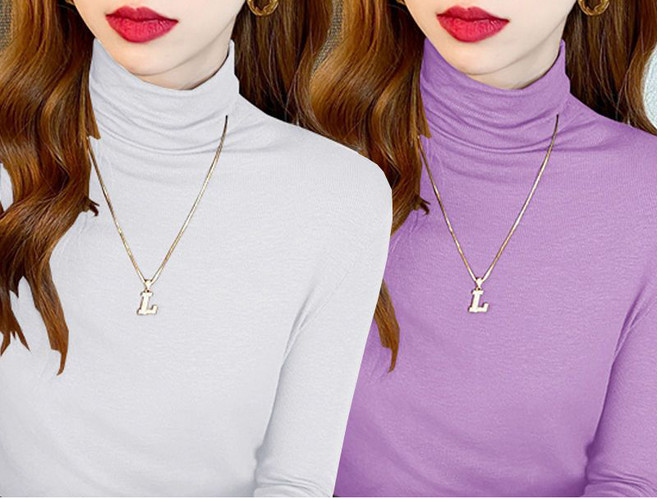 1+1 여성 폴라티 슬림핏 하이넥 긴팔 티셔츠 모달 반폴라티 2매입 봄 가을 여자 목폴라 긴팔티 YJW