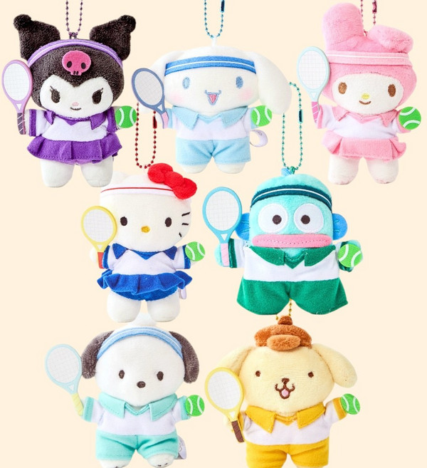 산리오 테니스 키링 인형 가방고리 굿즈 헬로키티 한교동 포차코 폼폼푸린 시나모롤 마이멜로디 쿠로미 8cm 가꾸템 백꾸
