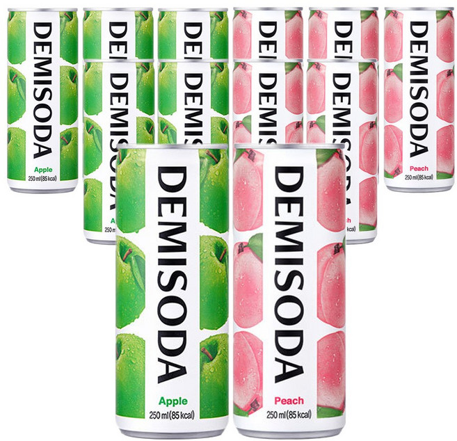 데미소다 애플 + 복숭아 250ml 혼합 12개입 탄산 캔음료, 12개