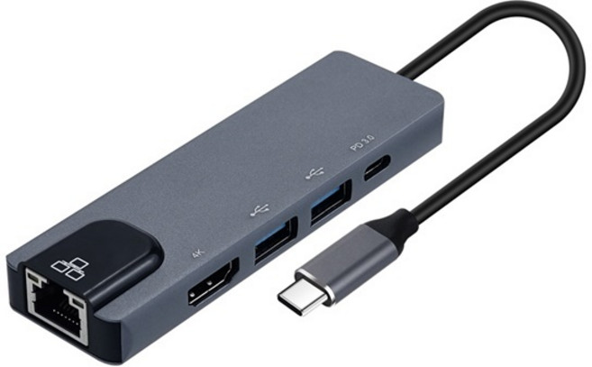 [FW838] Coms USB C타입 멀티 허브 도킹스테이션 HDMI 4K@30Hz VGA USB 3.1(Type C) PD USB 3.0 RJ45 이더넷 랜 LAN, 그레이, 1개