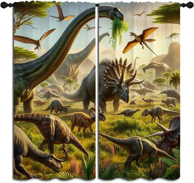 3D 공룡 소년 암막 커튼 쥬라기 녹색 열대 숲 그룹 2 패널 로드 포켓, 03 105x230CM-2PC, 09 ZQ-2603051228