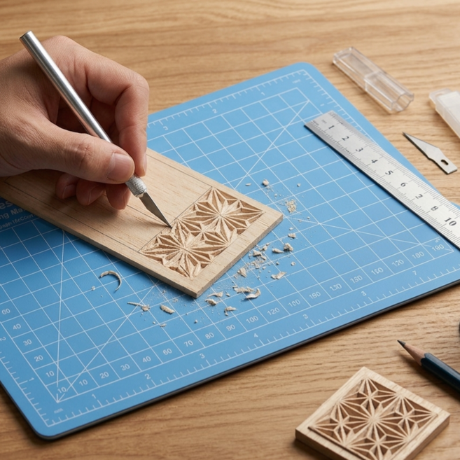 고무매트 조각칼 자 3종 세트 공예, 블루