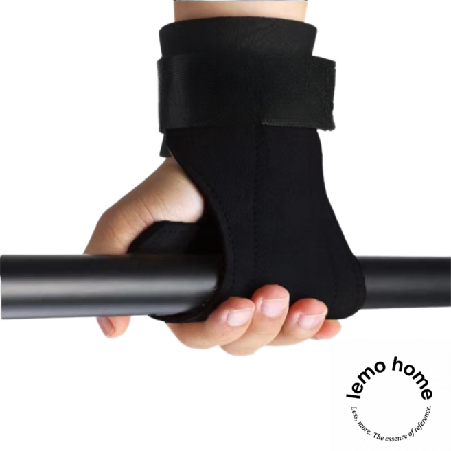 레모홈 소가죽 헬스장갑 헬스스트랩, 1세트, 블랙