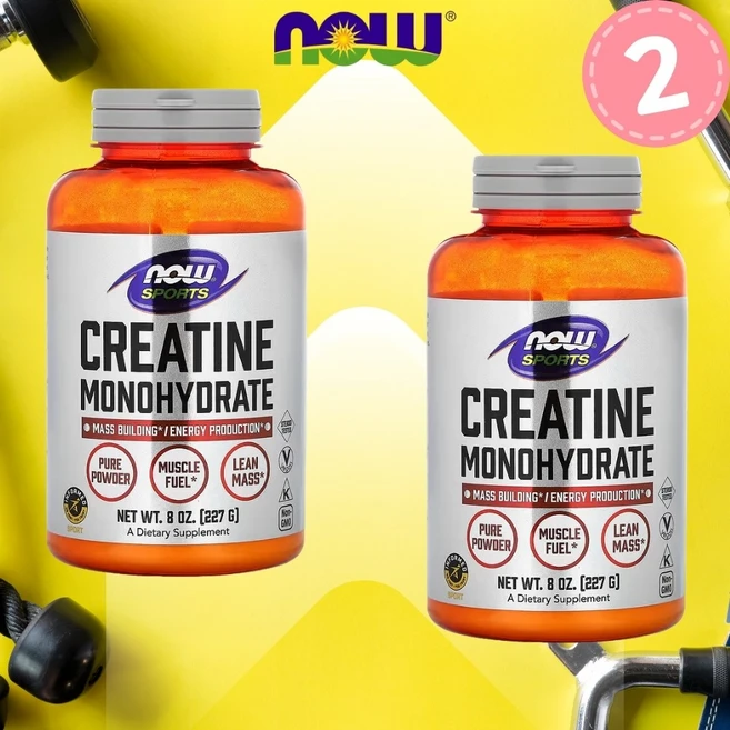 [2개] 나우푸드스포츠 크레아틴 모노하이드레이트 파우더 227g 운동전후 아미노산 ATP 일수화물, 2팩, 45회분 - 쿠팡