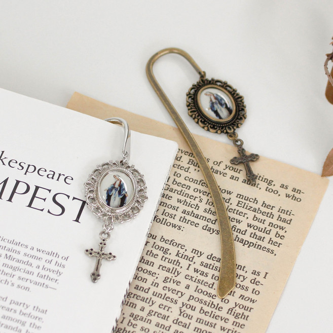 세례명각인 성모 마리아 책갈피, 양면각인, 실버, 1개