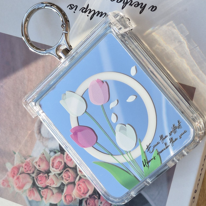 갤럭시Z플립 5 6 7 메종블룸 맥세이프 힌지보호 골드미러 핑거링 케이스