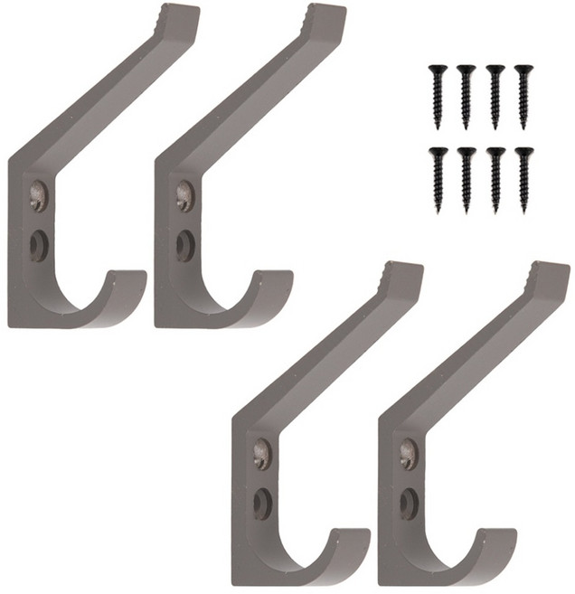 철물대장 국내 제조 벽옷걸이 벽면 후크 2단옷걸이 피스고정형 4p 세트, 03 다크그레이, 1세트