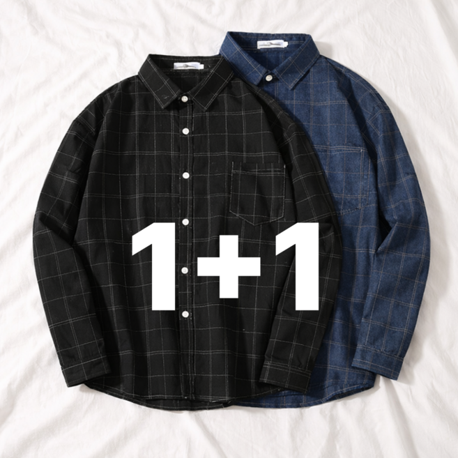 어썸유닛 1+1 남자 체크셔츠 긴팔