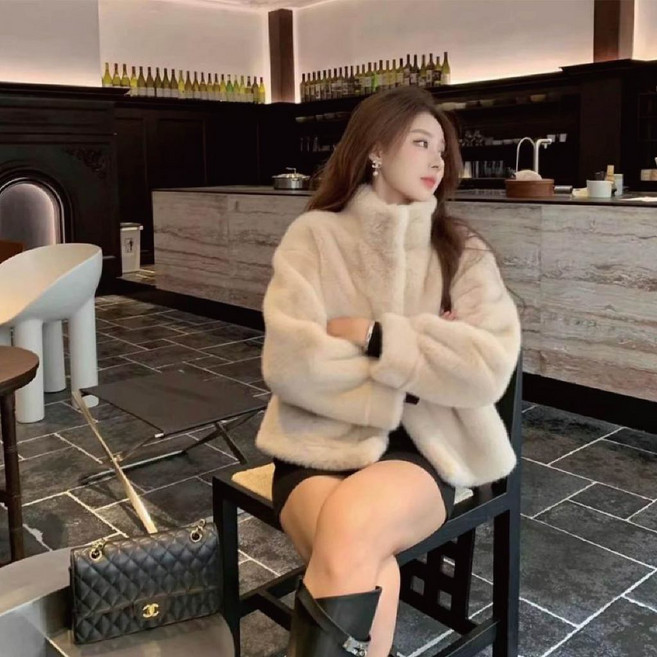 Helena 韓版立領皮草外套 冬季毛茸保暖外套 拉鍊仿兔毛 純色寬鬆百搭休閒外套女 A2140
