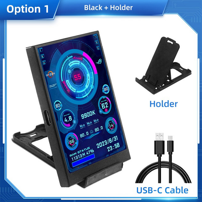 컴퓨터 CPU GPU RAM HDD 디스플레이용 IPS C타입 보조 화면 320x480 USB LCD 모니터 AIDA64 Windows 10 11, 04 Black, 1개