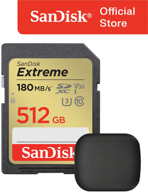 샌디스크 익스트림 SD카드 카메라 메모리 + 보관 케이스 패키지, 512GB, 1개