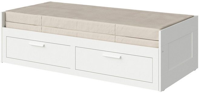 이케아 브림네스 서랍형 데이베드+매트리스2p 화이트/반나레이드 싱글 (매우단단함), 화이트/반나레이드 매우 단단함