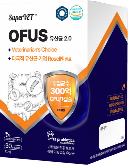 강아지 고양이 유산균 프로바이오틱스 설사 변비 장건강 면역 슈퍼벳 오퍼스 2.0 30캡슐, 1개, 장건강/유산균, 30정