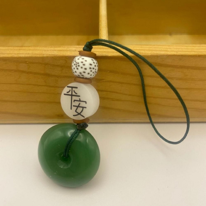 플랜와우 옥 키링 평안 복 재물 열쇠고리, 1개, 녹색옥+얇은줄