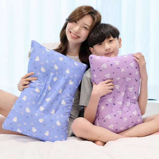 100%국산 빨아쓰는 베개 목편한 어린이 주니어 항균 거북목 경추 캐릭터 베게, 1개, 퍼플