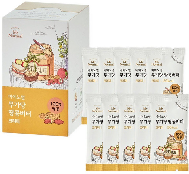 마이노멀 100% 무가당 땅콩버터 스틱 크리미, 20g, 10개