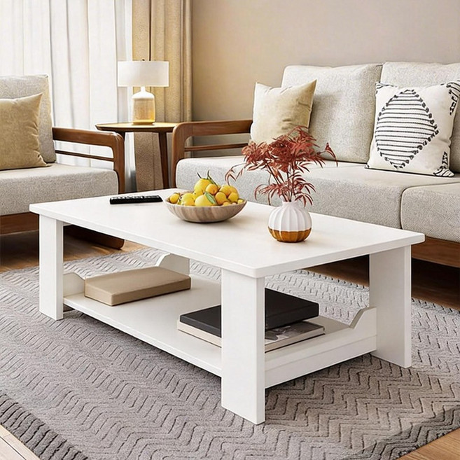 SeekFun 다용도 좌식 테이블 책상 거실 테이블 2단 수납 티테이블 낮은 테이블 원룸 자취방 소형 테이블 1000mm/1200mm, 화이트