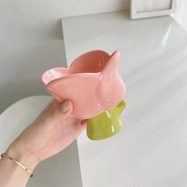 차니글로벌 카페 요거트볼 아이스크림 튤립 디저트, 1개, 핑크 튤립