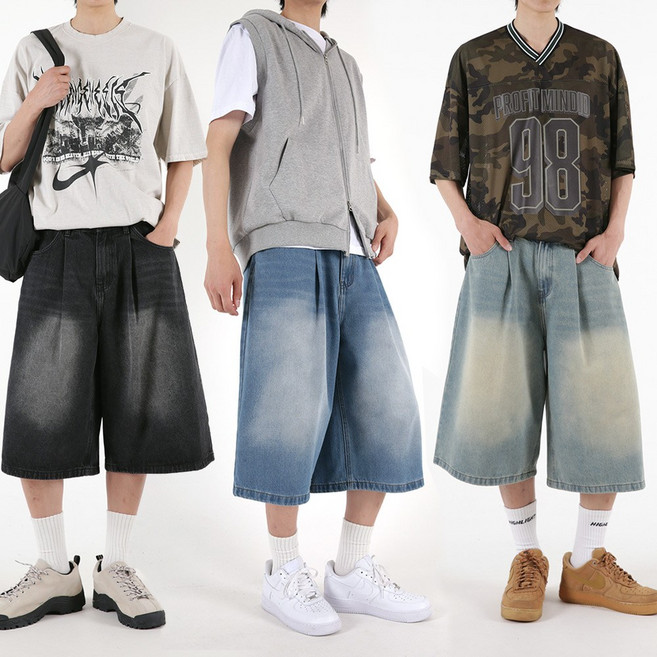 [오버나인] 남자 남성 원턱 7부 여름 버뮤다 데님 팬츠 반바지