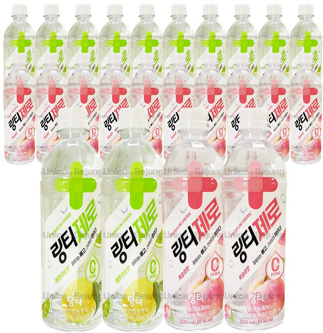 링티제로 500ml 2종 혼합 ( 복숭아 12개 + 레몬라임 12개 ) / 마시는 링티 제로칼로리, 1세트, 12L