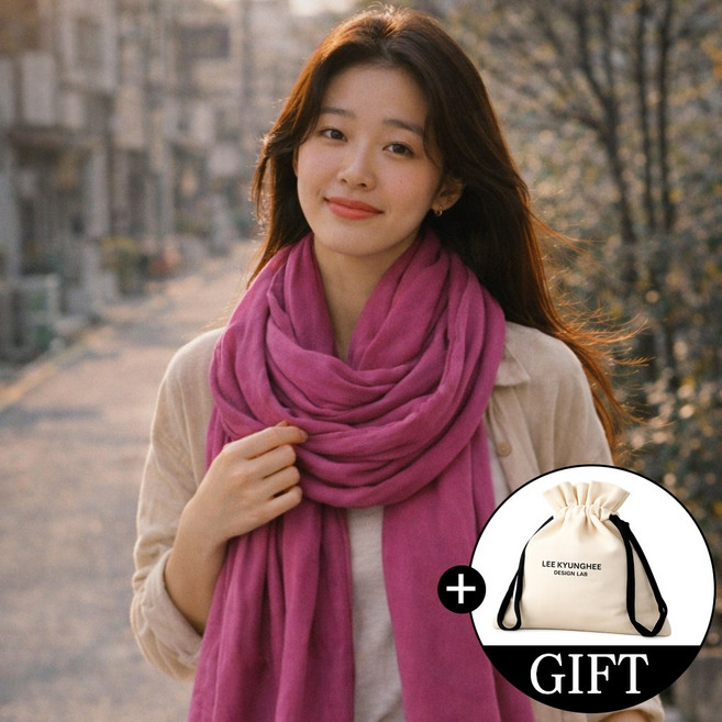 이경희 디자인랩 자체제작 와이드 롱 스카프 대형 머플러 여성 사계절 봄 가을 풍성한 빅사이즈 숄 스카프 파우치 증정