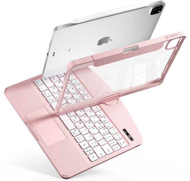 AITEWO 아이패드 호환 매직키보드 케이스 360도회전 한글 키보드 펜슬 수납 백라이트 에어 10.9 11 프로 1/2/3/4/5/6/7 세대 12.9 13인치 M2 M3 M4, 단색 핑크, 1개