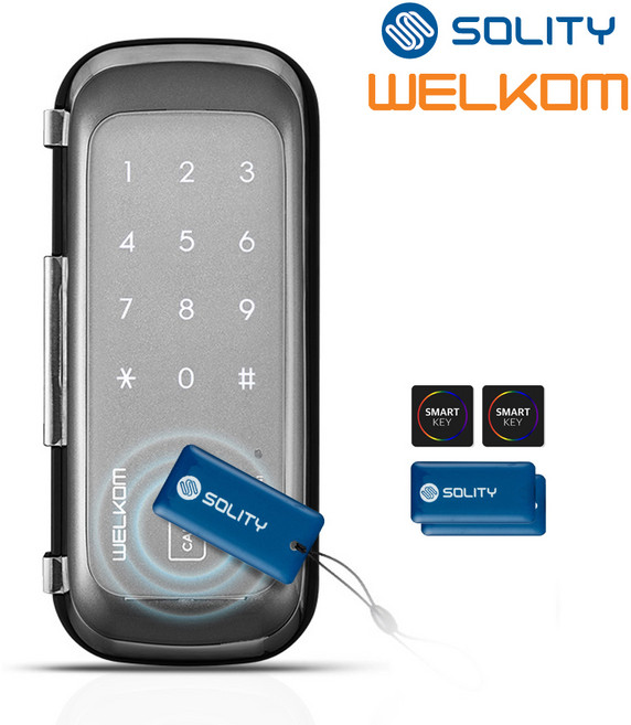 [전국설치] 솔리티 웰콤 WGT330 단문형 카드키4개+번호키 강화유리문용 좌우수문인식(키패드자동전환) 상시문열림기능 차임벨기능 생활방수 상가 빌라 업소 현관문 디지털도어락 도어록, 웰콤 WGT330 단문형/무료설치(C지역), 방문설치