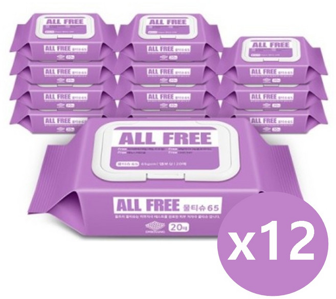 올프리 물티슈65 휴대용 캡형, 20매, 12개