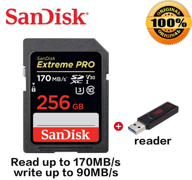 SanDisk Extreme PRO U3 V30 4K 1 테라바이트 512GB 64GB 256GB SDXC UHS-I Class10 32GB 95 메터/초 메모, 05 Read 170M-256G-combo, 1개