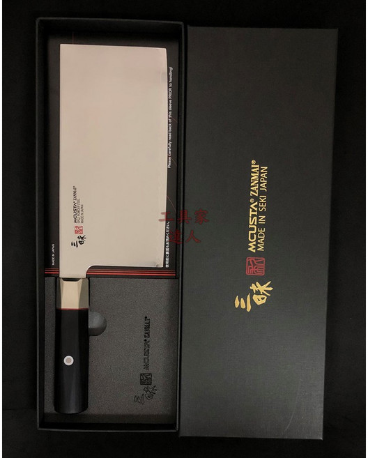 工具家達人 日本製 三昧 中華片刀 菜刀 SPG2粉末鋼 角型薄刃 方形肉刀 6寸, 1個, 三昧 粉末片刀, Black