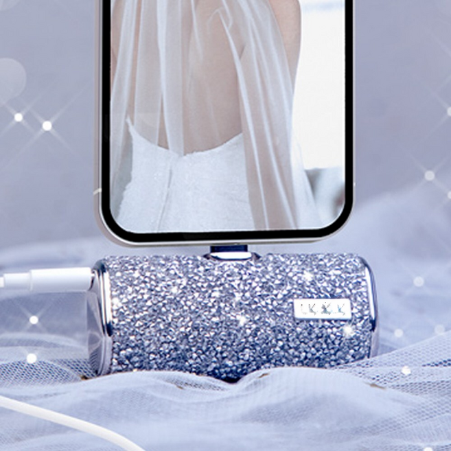 미니 보조배터리 큐빅 장식 미니 보조배터리 이동식 휴대용 보조배터리, 3000mAh, 블랙 다이아몬드 Type-C 포트 전용, 1개